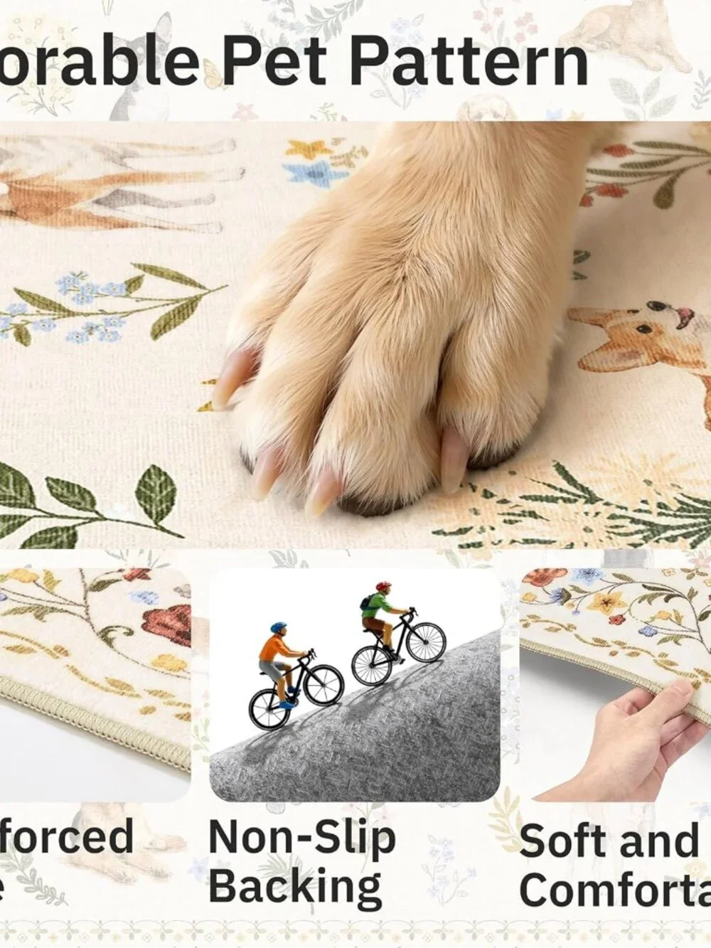 2x3 Dog Rugs for Entryway, Machine Washable Door Mat Animal Floral Small Area Ru - Picture 6 of 9